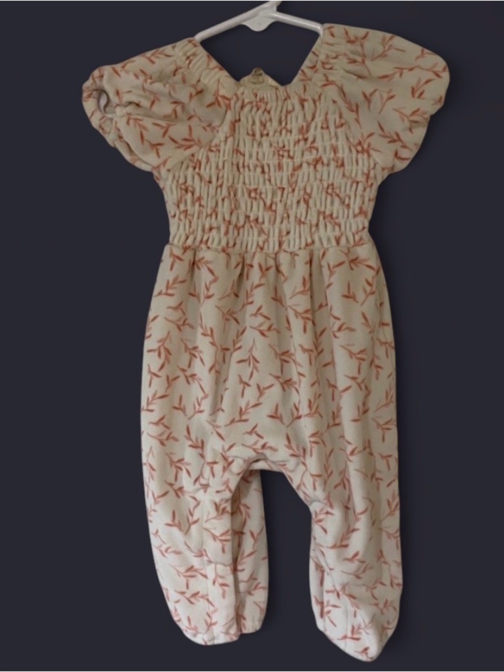 Cream Plush Soft Baby Romper with Rust Leaf Print 3-6 Month